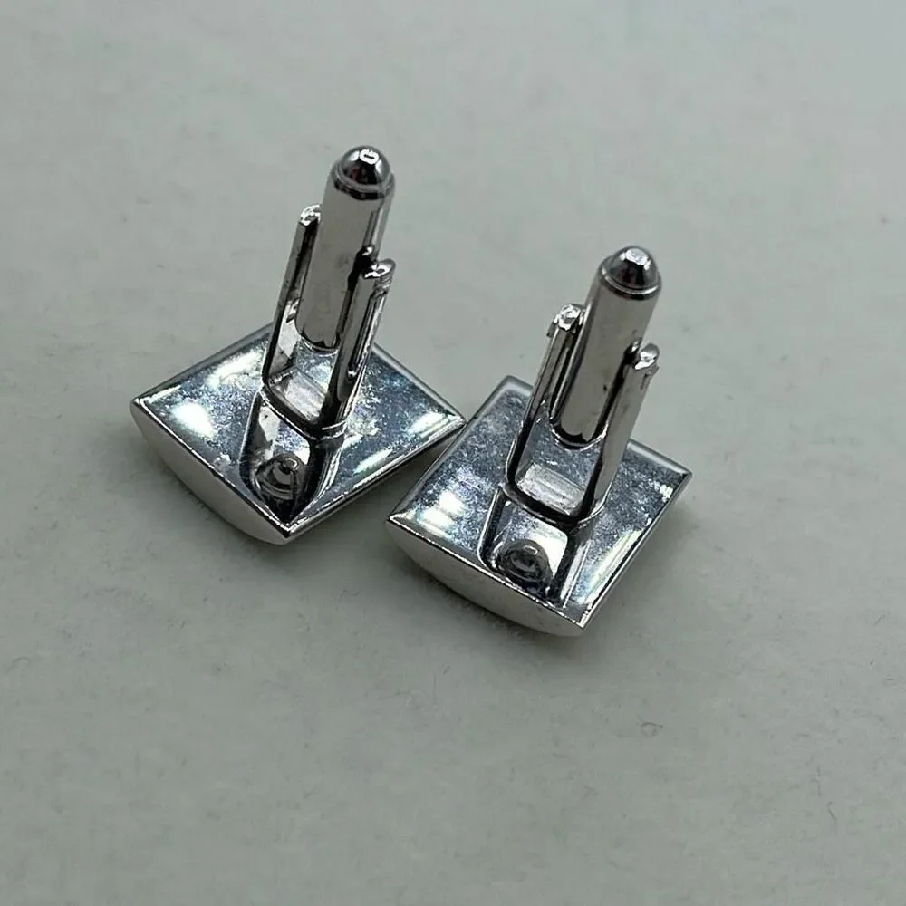 Vintage cuff links silver tone & black glass centers.